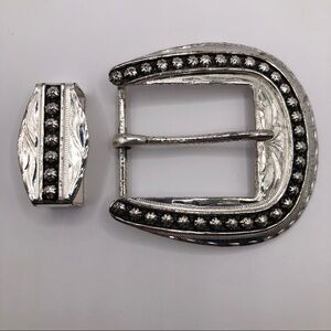 Vintage German Silver Mexico Ladies Western Star Rivet Buckle Set